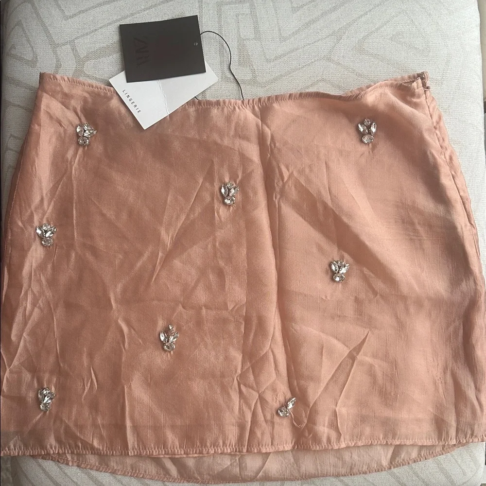 Zara Blush Mini Skirt with Embellishments damaged